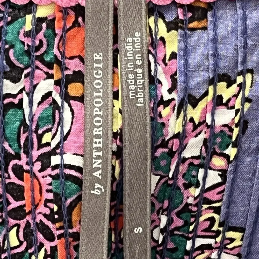 Anthropologie Diana Pintucked Tunic Dress Sz S Ruffled Hem Bubble Sleeve Floral - Picture 9 of 12